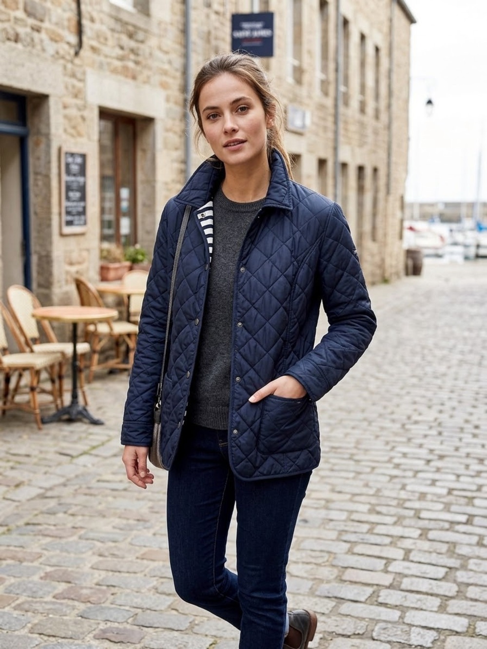 Saint James Navy Quilted Bomber Jacket - Women's